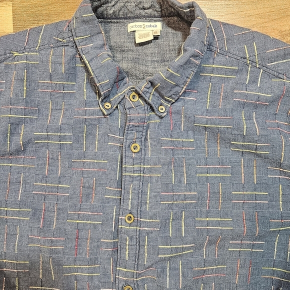 Carbon2Cobalt Blue Pattern Cotton Short Sleeve Button Shirt XL - Picture 3 of 6